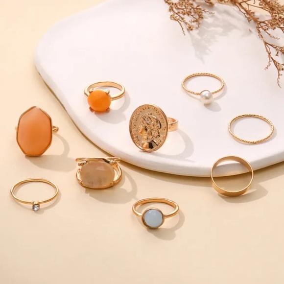 **MIKA* 9-Pc Gold x Multicolor Fashion Rhinestone Ring Set - Picture 1 of 4